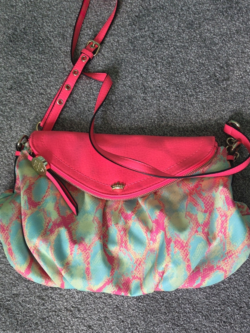 Juicy Bright Pink & Aqua Pattern Crossbody Shoulder Bag